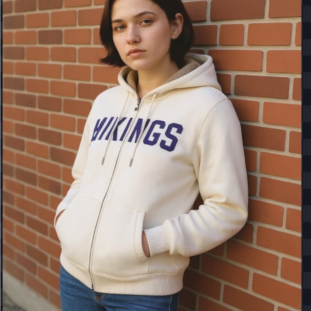 NFL Proline Vikings Women’s Cream Full Zip Hoodie